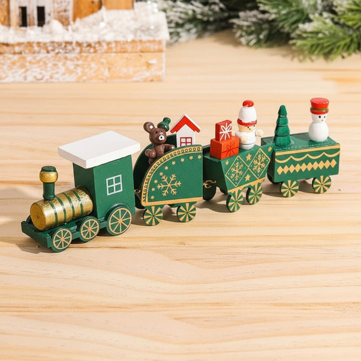 Weihnachtseisenbahn | Dekorativer Weihnachtszug mit Figuren, farbenfrohen Waggons und nostalgischem Design als festliche Tischdekoration