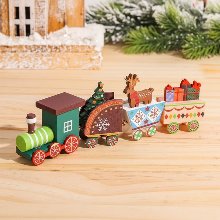 Weihnachtseisenbahn | Dekorativer Weihnachtszug mit Figuren, farbenfrohen Waggons und nostalgischem Design als festliche Tischdekoration