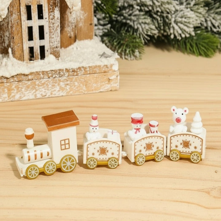 Weihnachtseisenbahn | Dekorativer Weihnachtszug mit Figuren, farbenfrohen Waggons und nostalgischem Design als festliche Tischdekoration