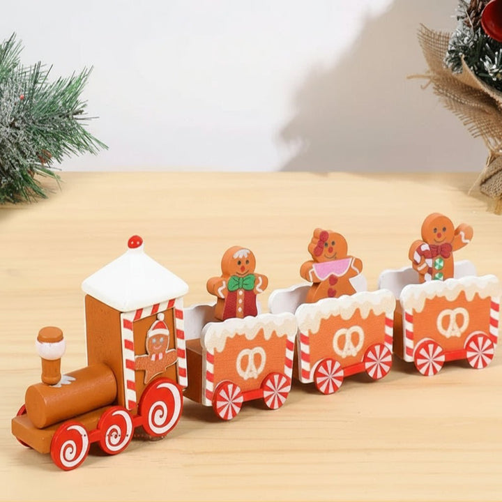Weihnachtseisenbahn | Dekorativer Weihnachtszug mit Figuren, farbenfrohen Waggons und nostalgischem Design als festliche Tischdekoration
