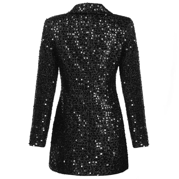 Damen Pailletten Blazerkleid | Elegantes Partykleid mit Doppelreiher, V-Ausschnitt, Reverskragen und glänzenden Knöpfen