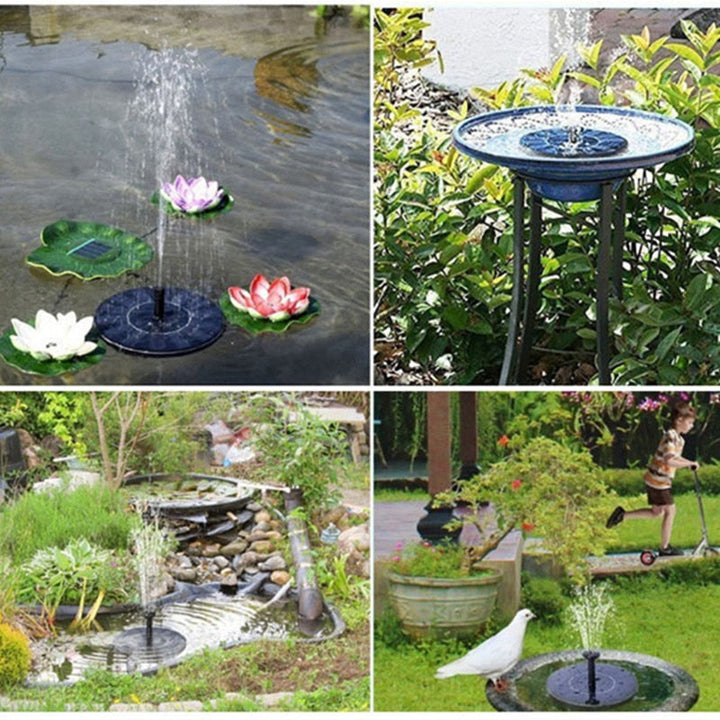Schwimmender Solar Springbrunnen 1,6 W | Für Teich &amp; Vogeltränke | 6 Fontänenaufsätze kabellos | 80 cm Förderhöhe