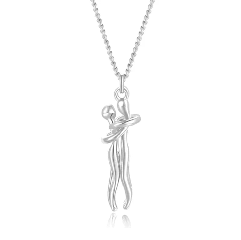 Umarmungs-Herz Anhänger Kette | Edelstahlkette mit Messing-Anhänger | Symbol für Liebe &amp; Verbundenheit | Geschenkidee