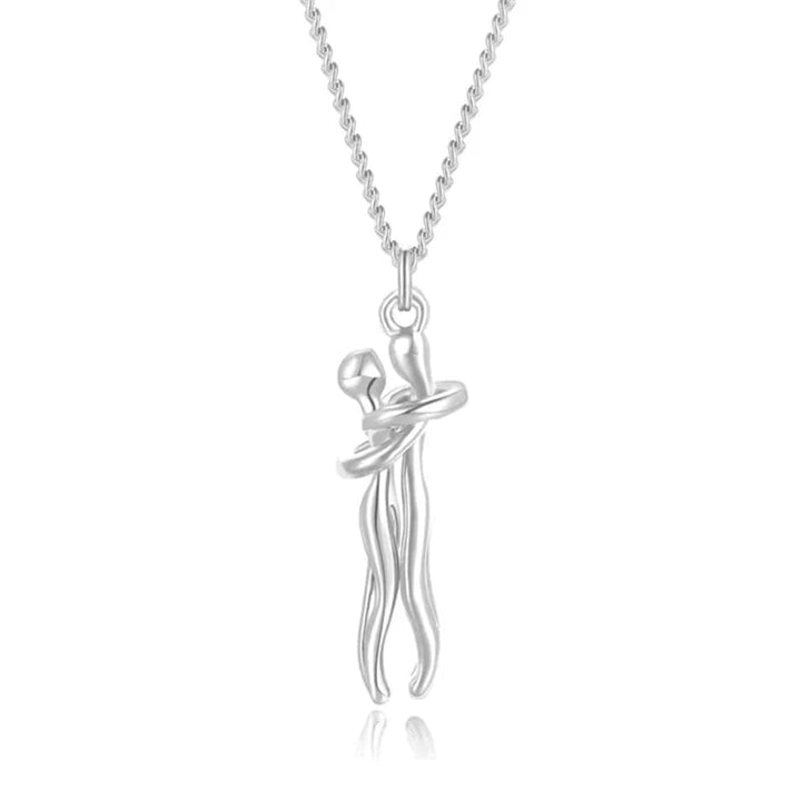 Umarmungs-Herz Anhänger Kette | Edelstahlkette mit Messing-Anhänger | Symbol für Liebe &amp; Verbundenheit | Geschenkidee
