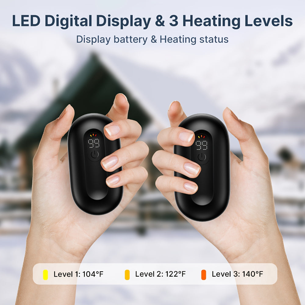 Elektrische Handwärmer | Wiederaufladbares magnetisches 2er-Set mit 3 Heizstufen, LED-Anzeige und bis zu 8 Stunden Wärme