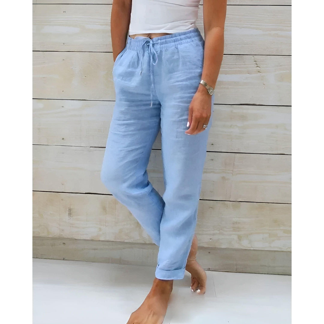 Damen Leinenhose mit Kordelzug | Luftige Sommerhose mit lockerer Passform | Bequeme Freizeithose für warme Tage