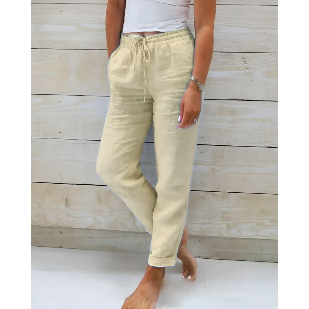 Damen Leinenhose mit Kordelzug | Luftige Sommerhose mit lockerer Passform | Bequeme Freizeithose für warme Tage