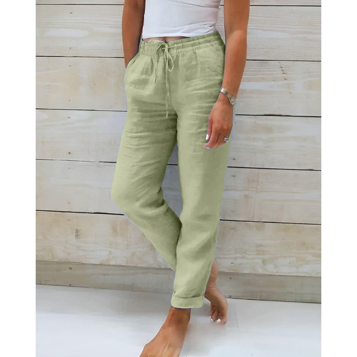 Damen Leinenhose mit Kordelzug | Luftige Sommerhose mit lockerer Passform | Bequeme Freizeithose für warme Tage