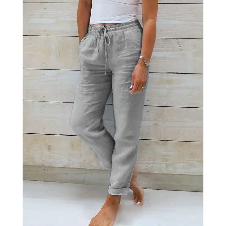 Damen Leinenhose mit Kordelzug | Luftige Sommerhose mit lockerer Passform | Bequeme Freizeithose für warme Tage