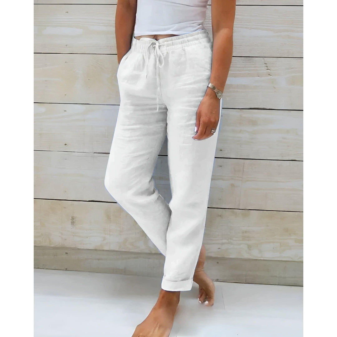 Damen Leinenhose mit Kordelzug | Luftige Sommerhose mit lockerer Passform | Bequeme Freizeithose für warme Tage
