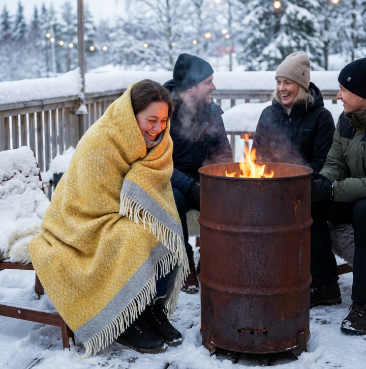 Wolldecke | Weiche Bio-Lammwolldecke mit Fransen und feinem Muster für Sofa und Bett