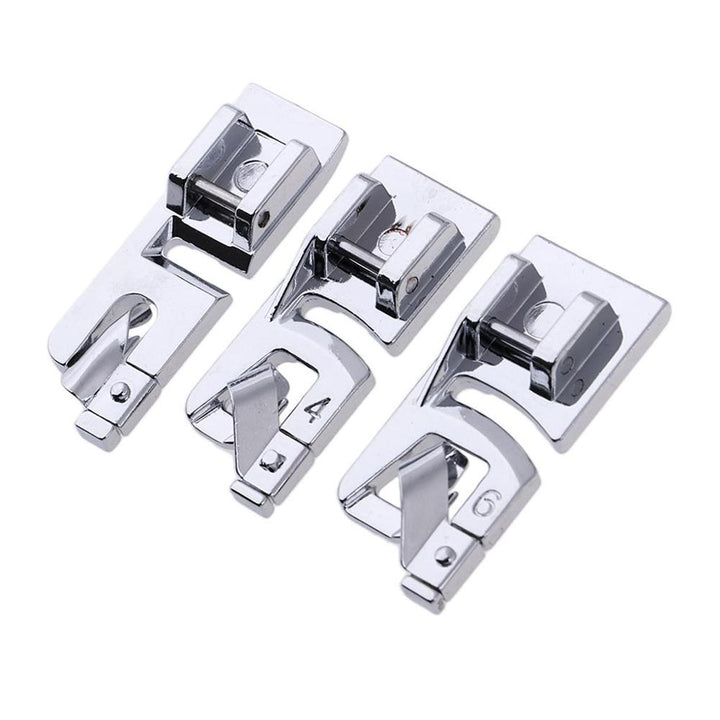 Breite Rollsaumfuß-Set 3-teilig (3/4/6 mm) | Saubere, umgeschlagene Säume wie vom Profi | Edelstahl Nähfüße | Für viele Nähmaschinen