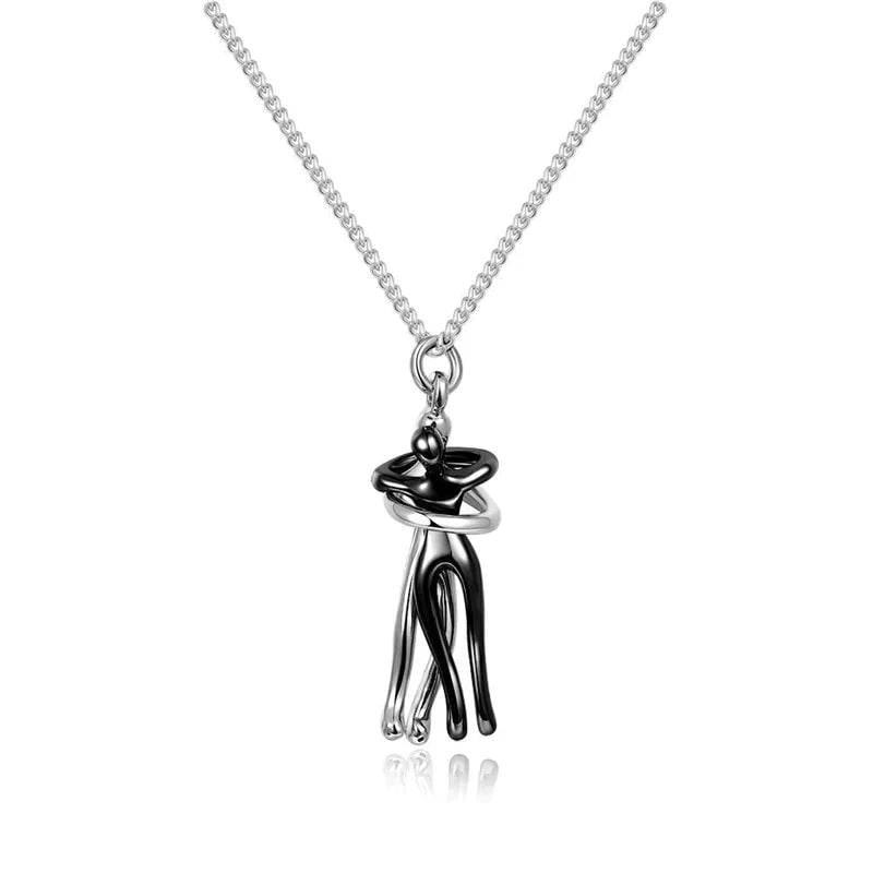Umarmungs-Herz Anhänger Kette | Edelstahlkette mit Messing-Anhänger | Symbol für Liebe &amp; Verbundenheit | Geschenkidee