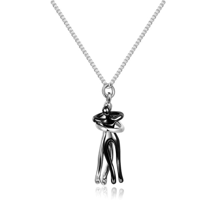Umarmungs-Herz Anhänger Kette | Edelstahlkette mit Messing-Anhänger | Symbol für Liebe &amp; Verbundenheit | Geschenkidee