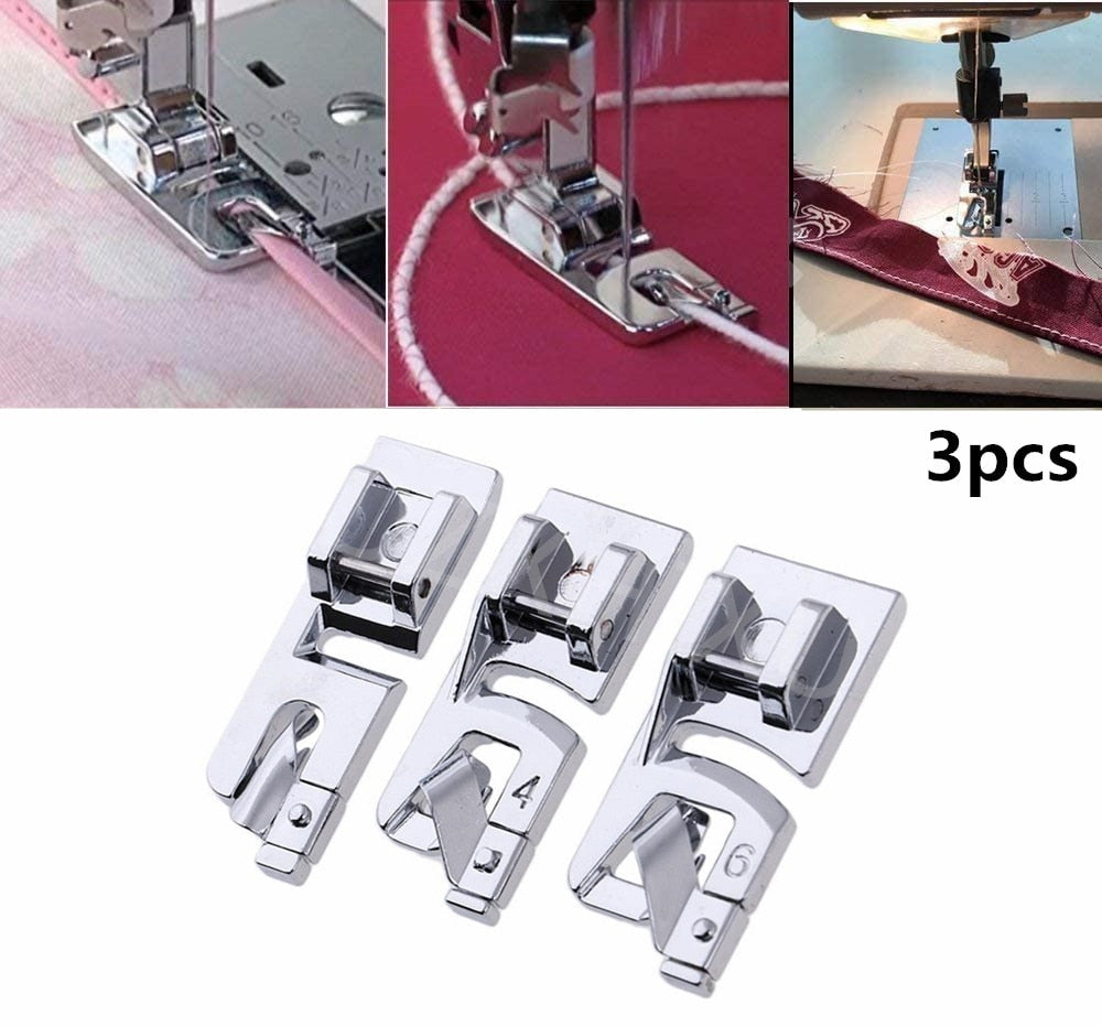 Breite Rollsaumfuß-Set 3-teilig (3/4/6 mm) | Saubere, umgeschlagene Säume wie vom Profi | Edelstahl Nähfüße | Für viele Nähmaschinen