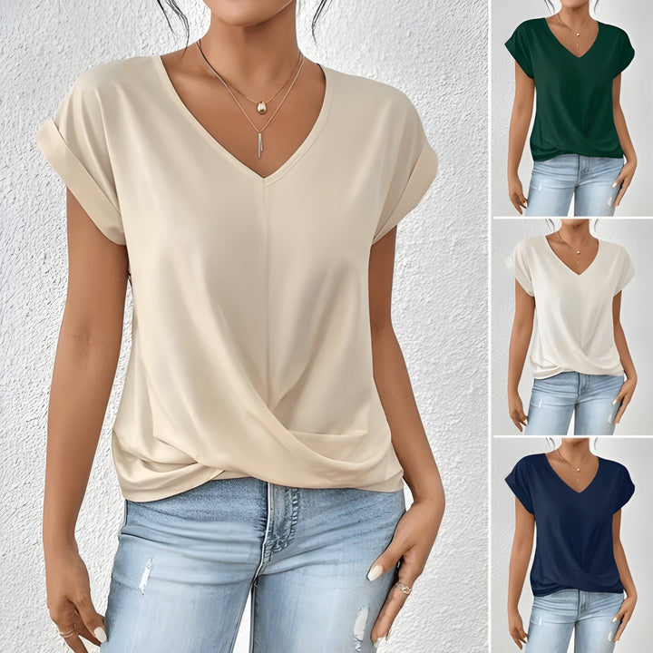 Damen V-Ausschnitt T-Shirt mit lockerer Passform | Leichtes Basic-Shirt für Alltag und Freizeit | Größen S-2XL
