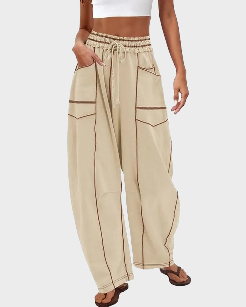 Damen Baggy Hose mit Patchwork-Design | Weite Y2K Hose mit Taschen | High Waist Streetwear Hose