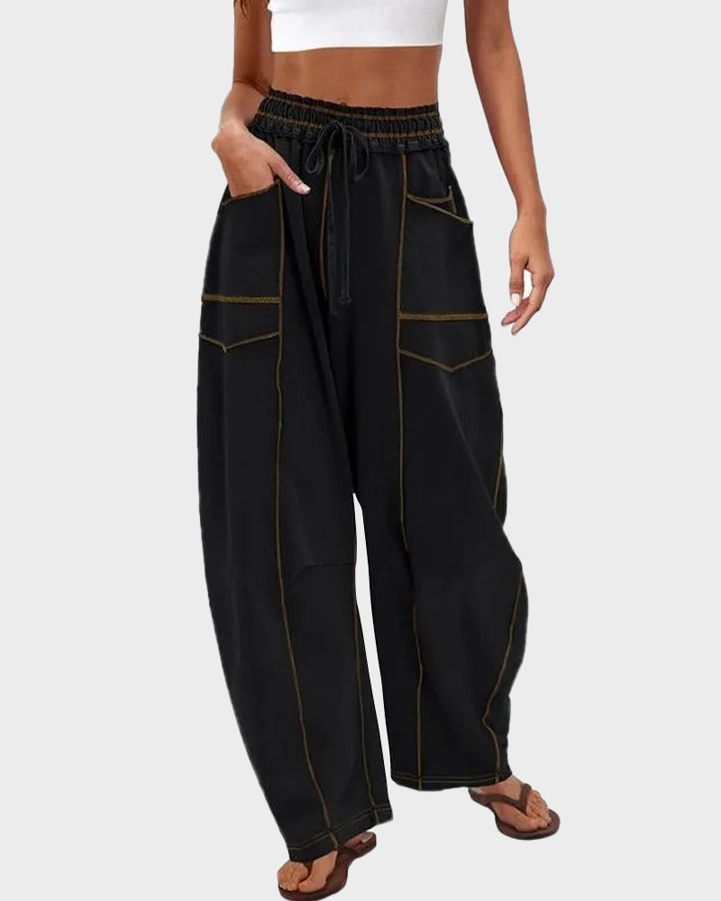 Damen Baggy Hose mit Patchwork-Design | Weite Y2K Hose mit Taschen | High Waist Streetwear Hose