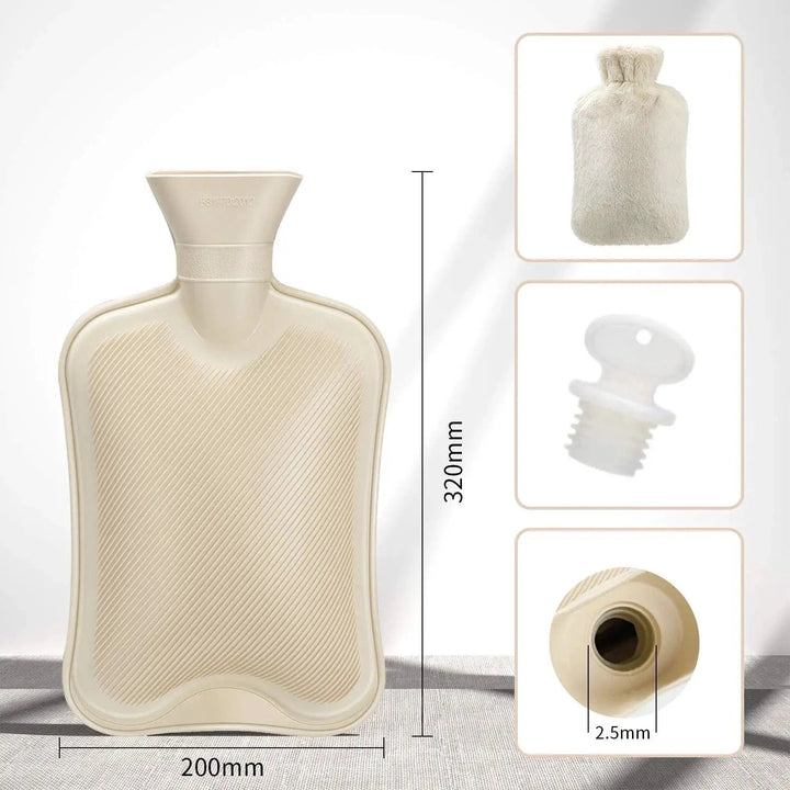 Wärmflasche 2 Liter mit Plüschbezug | Wärmflasche mit abnehmbarem Kunstfellbezug und dichtem Schraubverschluss für Bett und Sofa