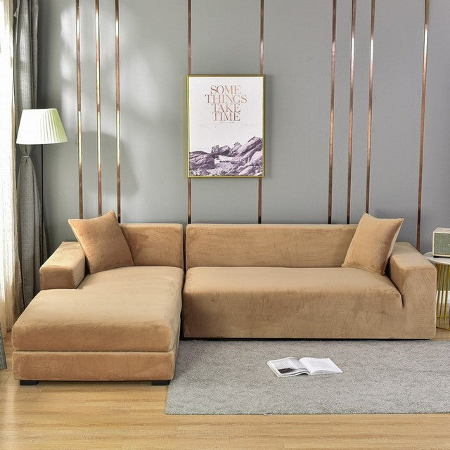 Elastischer Sofabezug aus Samt | Rundum-Schutz für Sofa &amp; Rahmen | Universal-Passform, weiches Samtgefühl, stilvolles Upgrade