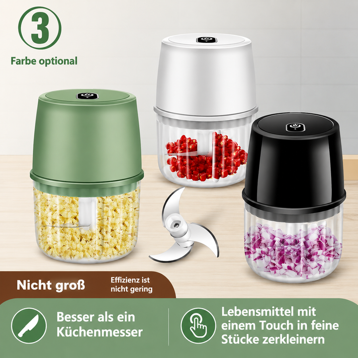 Elektrischer Mini-Zerkleinerer 250 ml | Kabelloser Knoblauch- und Gemüsehacker mit Edelstahlklingen und USB-Ladefunktion