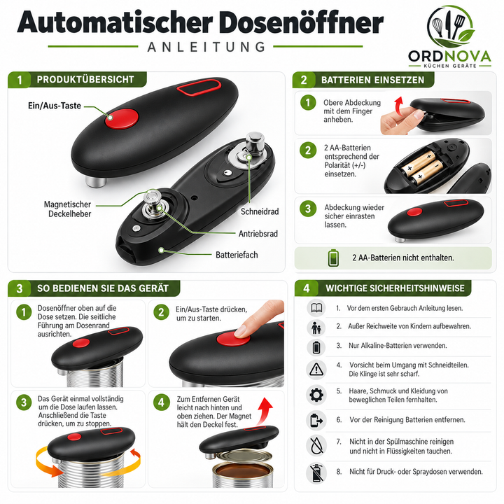 Elektrischer Dosenöffner mit Knopfdruck | Batteriebetriebener Dosenöffner mit glattem Schnitt und kompakter Bauweise | Ohne Kraftaufwand