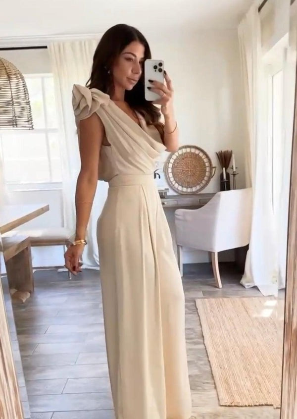 Damen Wasserfall-Jumpsuit mit weitem Bein | Eleganter Overall mit Schulterdetails | Stilvoller Anlass-Look
