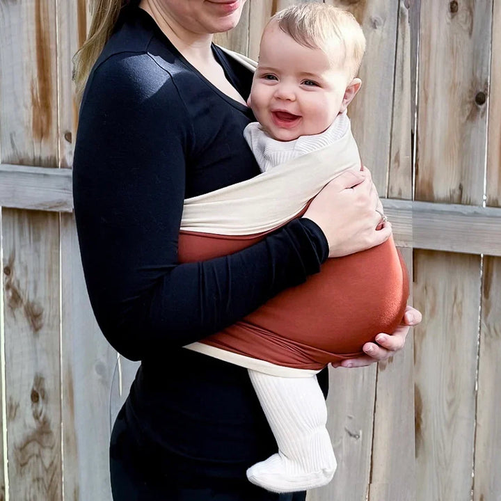 Porte-bébé en coton bio | Mains libres, doux &amp; respirant | Sans boucles, flexible pour plusieurs positions de portage