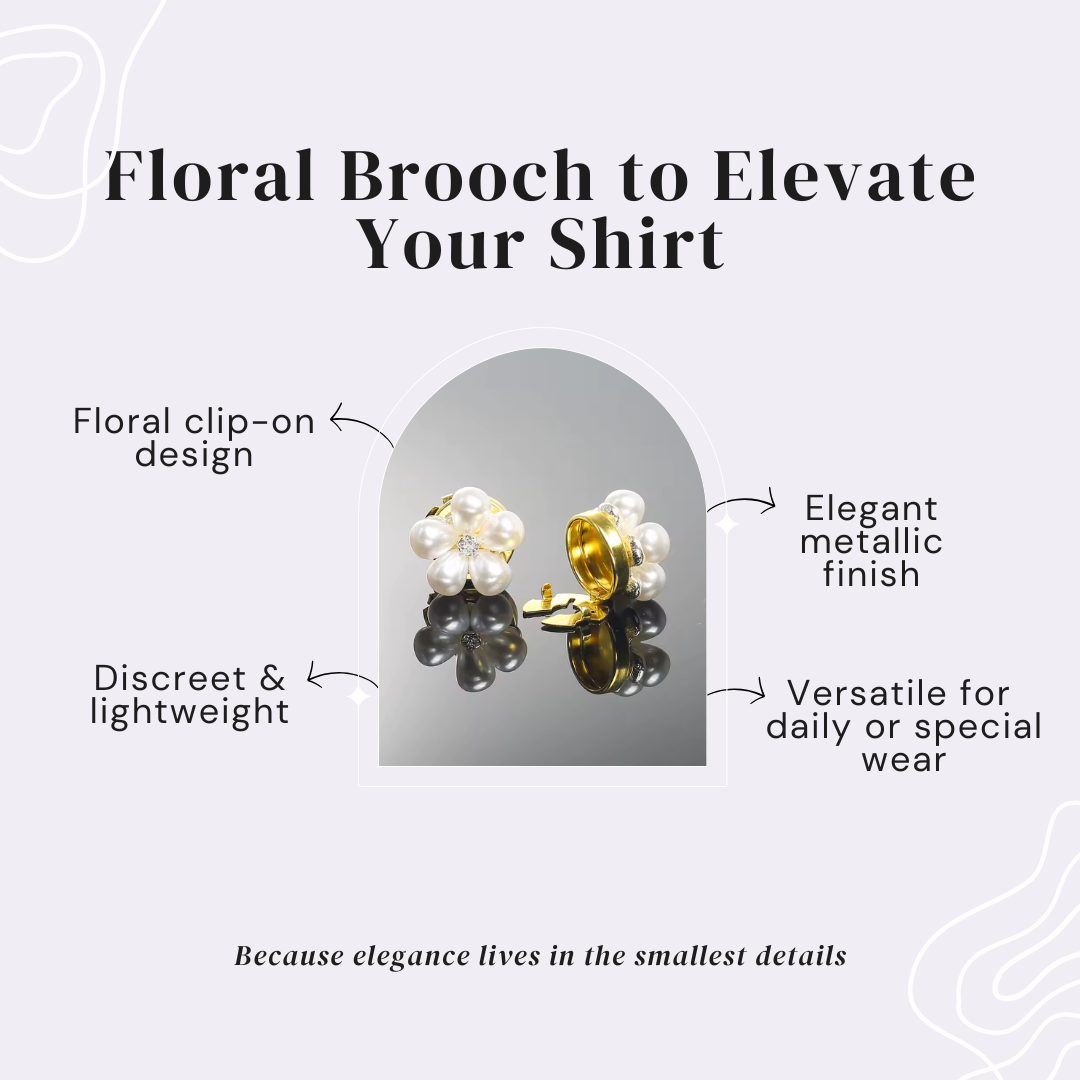 Blusenverschluss mit Perlenblüte | Broschenclip für tiefen Ausschnitt &amp; offene Blusen | Zinklegierung | Gold/Silber | 3,5–4,5 cm