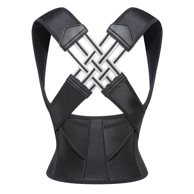 Adjustable back support belt for better posture | Double cross straps for secure fit | Everyday &amp; office | Black S–XXL