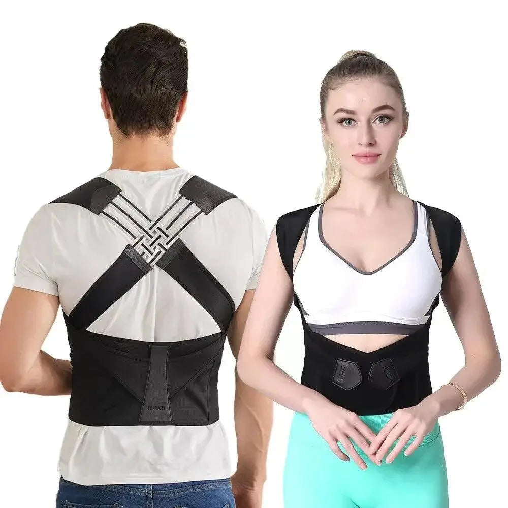Adjustable back support belt for better posture | Double cross straps for secure fit | Everyday &amp; office | Black S–XXL