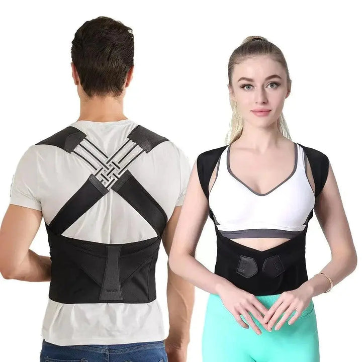 Adjustable back support belt for better posture | Double cross straps for secure fit | Everyday &amp; office | Black S–XXL