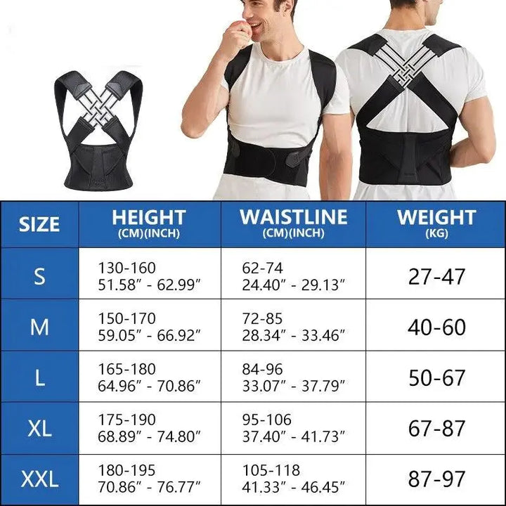 Adjustable back support belt for better posture | Double cross straps for secure fit | Everyday &amp; office | Black S–XXL