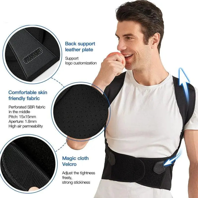 Adjustable back support belt for better posture | Double cross straps for secure fit | Everyday &amp; office | Black S–XXL