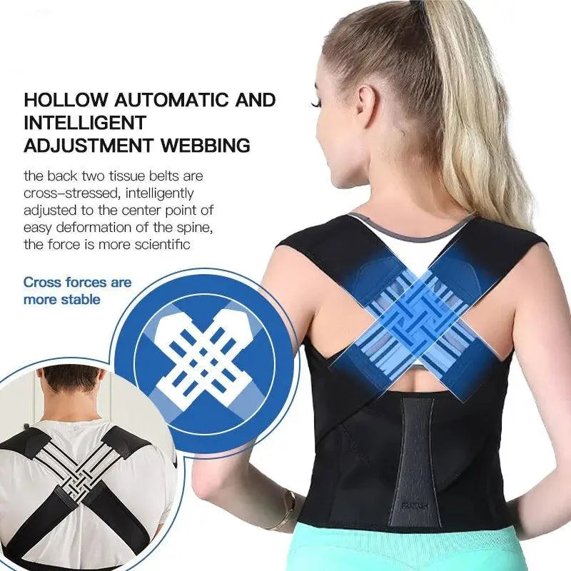 Adjustable back support belt for better posture | Double cross straps for secure fit | Everyday &amp; office | Black S–XXL