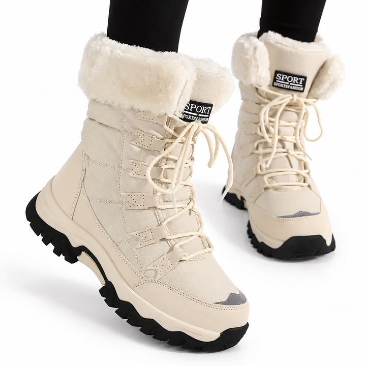 Damen Winterstiefel | Wasserdichte gefütterte Stiefel mit weichem Kunstfellfutter und verstellbarer Schnürung für Schnee und Kälte