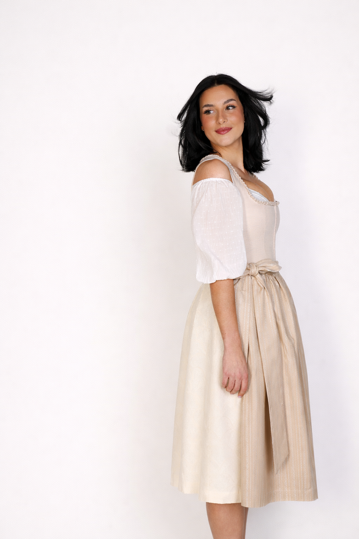 Dirndl Midi Damen | Elegantes Dirndl mit 2 Schürzen und 70 cm Rocklänge für Oktoberfest und festliche Anlässe