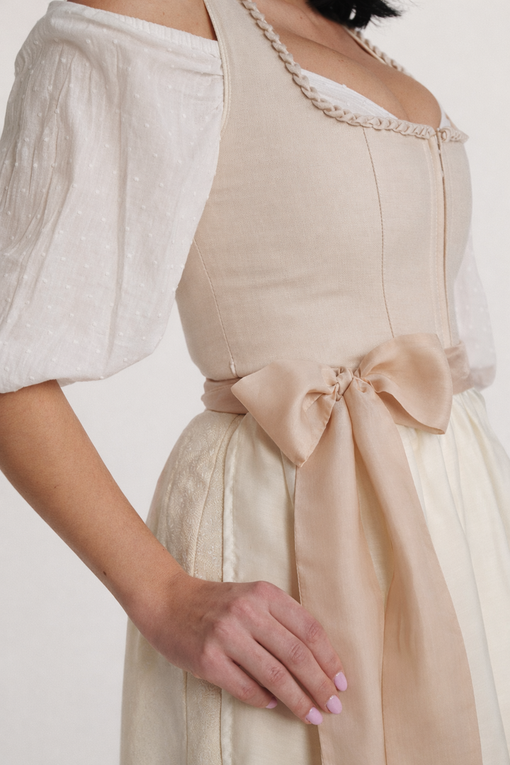 Dirndl Midi Damen | Elegantes Dirndl mit 2 Schürzen und 70 cm Rocklänge für Oktoberfest und festliche Anlässe