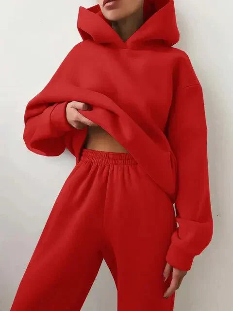 Damen Jogginganzug mit Kapuzenpullover | Zweiteiliges Freizeit-Set mit Jogginghose | Bequemer Alltagslook