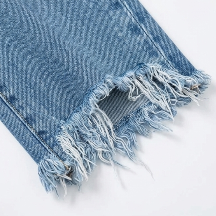 Damen Cropped Jeans | Retro-Jeans mit geradem Bein und Fransen