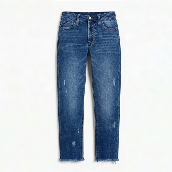 Damen Cropped Jeans | Retro-Jeans mit geradem Bein und Fransen