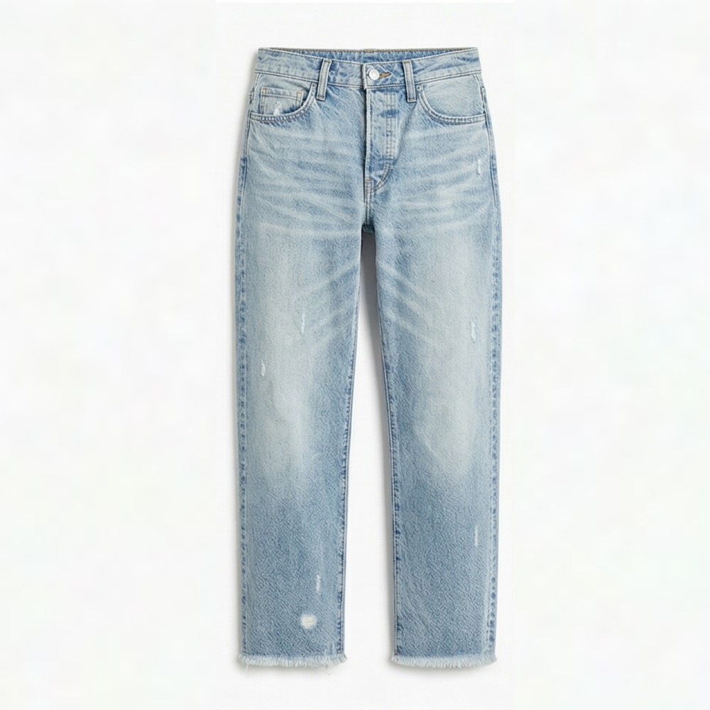 Damen Cropped Jeans | Retro-Jeans mit geradem Bein und Fransen