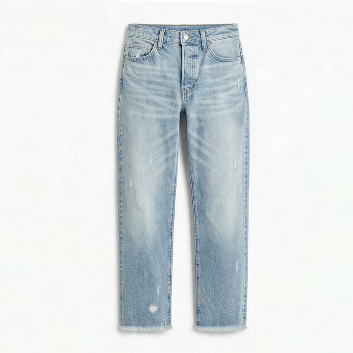 Damen Cropped Jeans | Retro-Jeans mit geradem Bein und Fransen