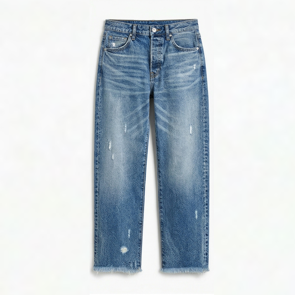 Damen Cropped Jeans | Retro-Jeans mit geradem Bein und Fransen