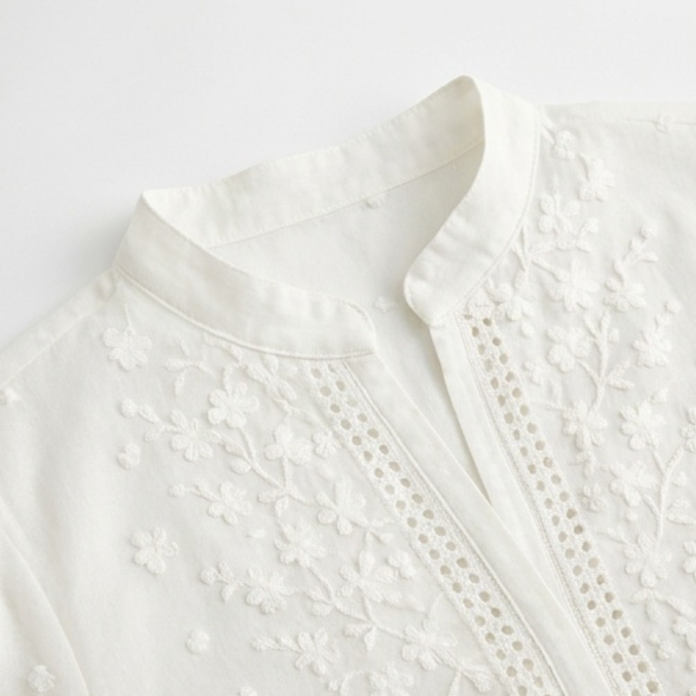 Damen Bluse mit Stickerei | Florale Details, Knopfleiste und atmungsaktiver Stoff für Alltag, Büro und Freizeit