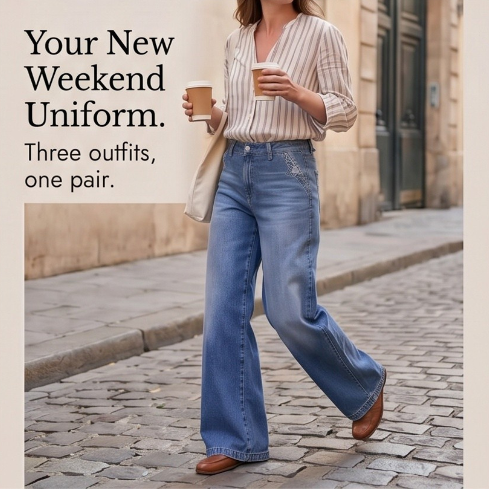 Damen Flare Jeans | Vintage Wide-Leg Jeans mit hohem Bund