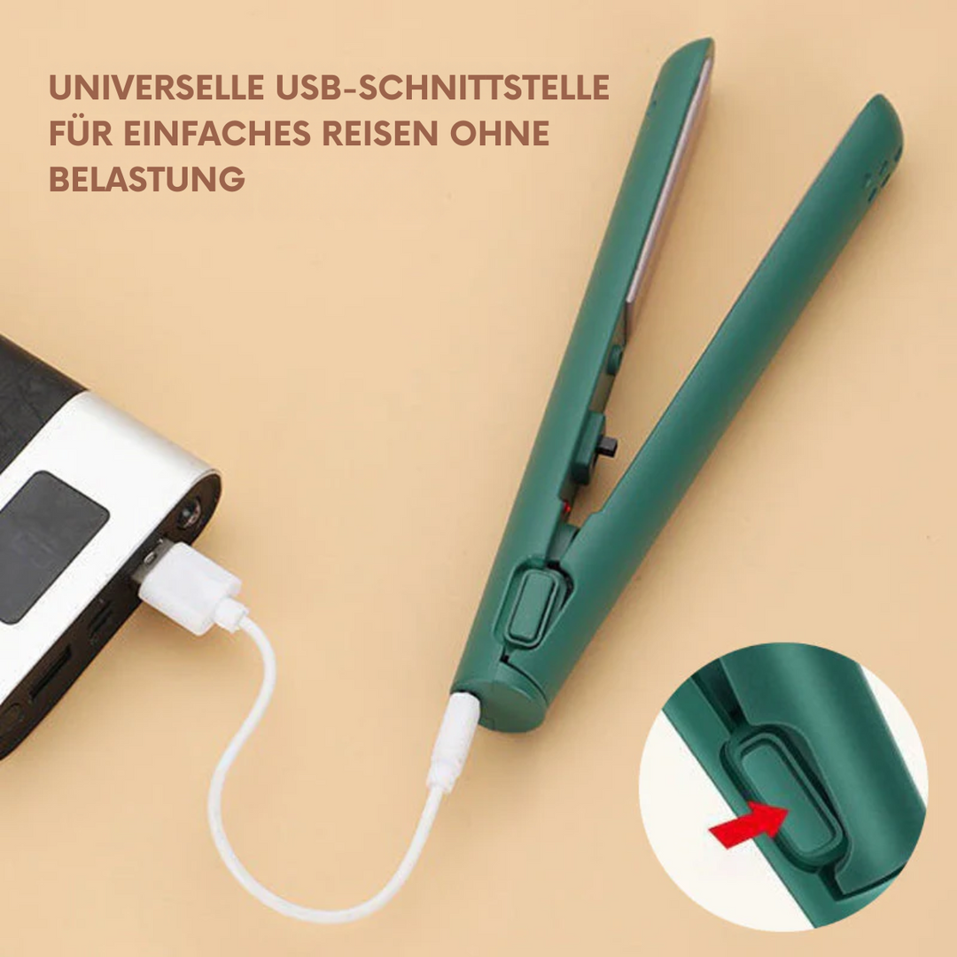 Mini ferro arricciacapelli e piastra lisciante 2-in-1 USB | Piastra riscaldante in ceramica e piastra 3D flottante | Compatto come un rossetto | Styling in 3–5 minuti
