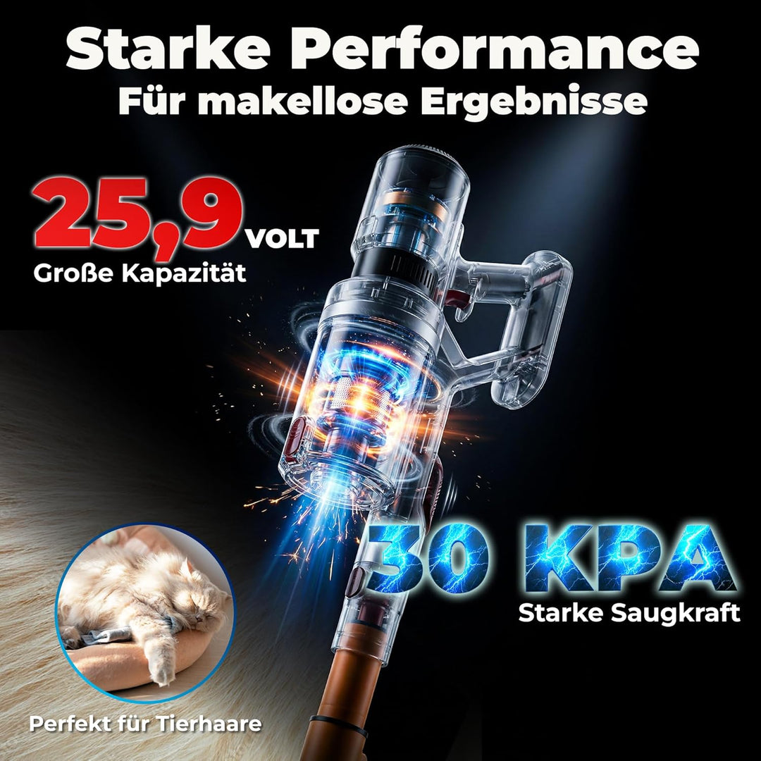 Akkustaubsauger 460 Watt | Kabelloser 2-in-1 Stielstaubsauger mit LED-Bodendüse und bis zu 60 Minuten Laufzeit