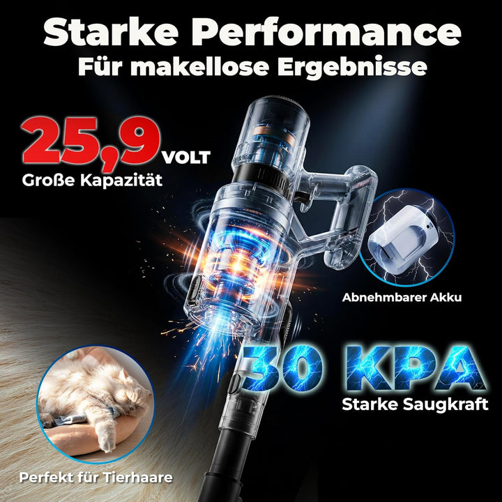 Akkustaubsauger 460 Watt | Kabelloser 2-in-1 Stielstaubsauger mit LED-Bodendüse und bis zu 60 Minuten Laufzeit
