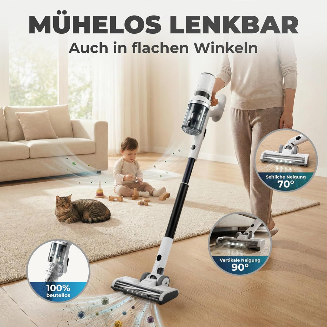 Akkustaubsauger 460 Watt | Kabelloser 2-in-1 Stielstaubsauger mit LED-Bodendüse und bis zu 60 Minuten Laufzeit